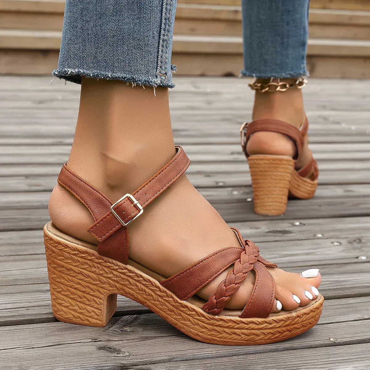 Clara | Braided Block-Heel Sandals