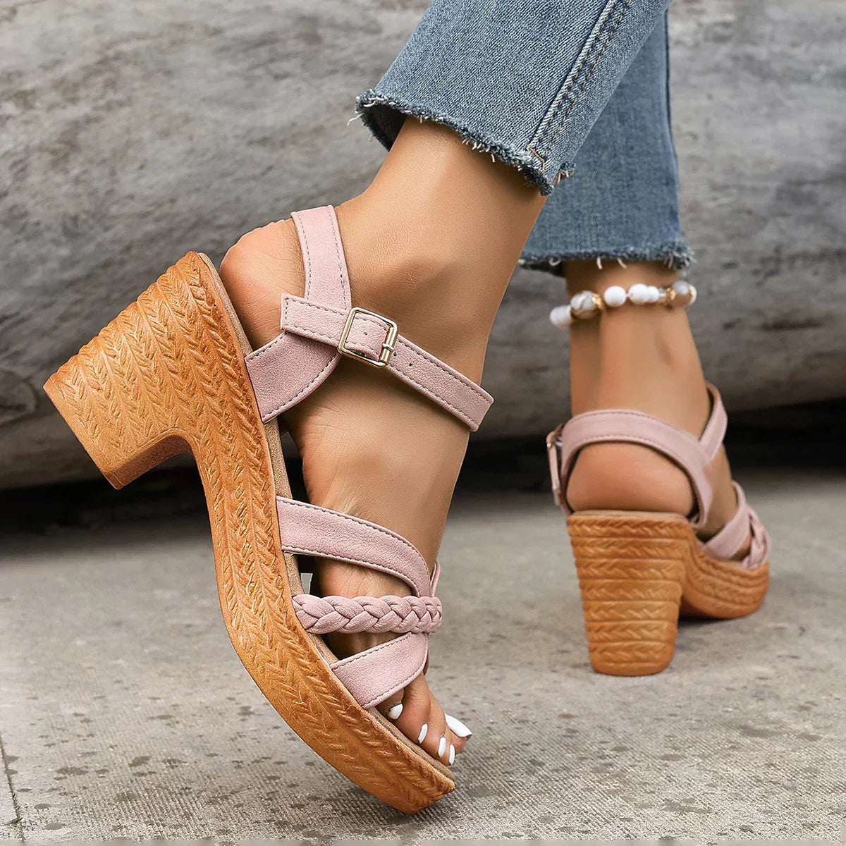 Clara | Braided Block-Heel Sandals